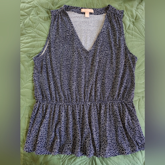 Banana Republic Blue Polka Dot V-Neck Sleeveless Stretchy Peplum Top size L - Picture 3 of 6